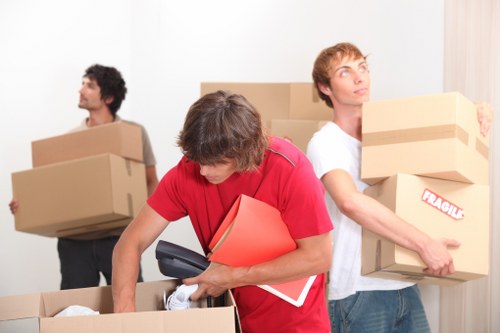 Office relocation team preparing a Belgravia commercial move with labelled equipment and furniture